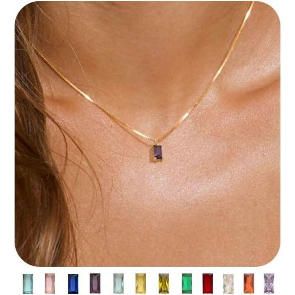Women Amethyst Emerald Birthstone Gold Blue Green Cubic Zirconia Pendant Gift